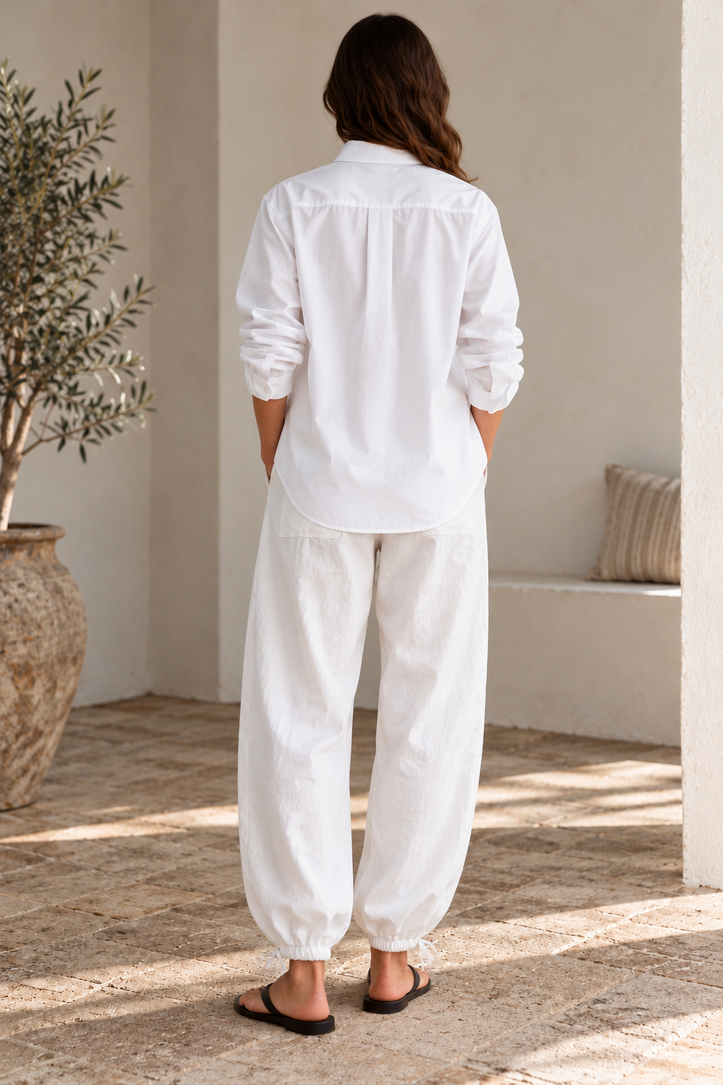 Cream linen jogger