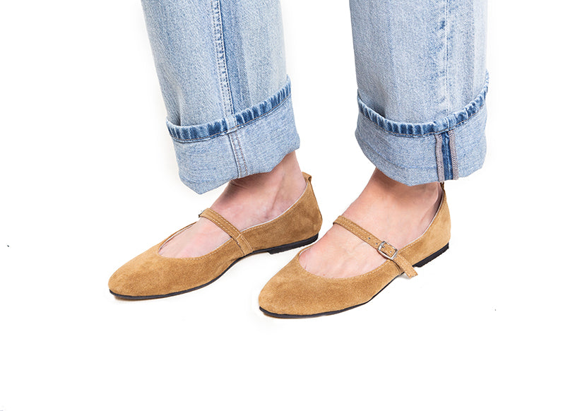 Mary Jane ballet flats - stone suede leather