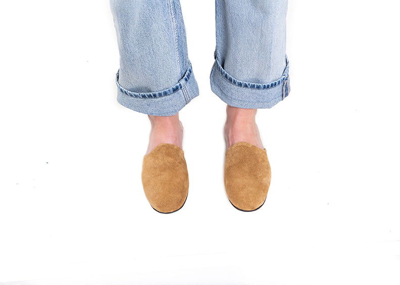 Round mule - stone suede leather