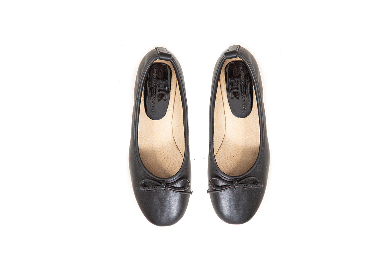 Ballet flat - high vamp, black leather