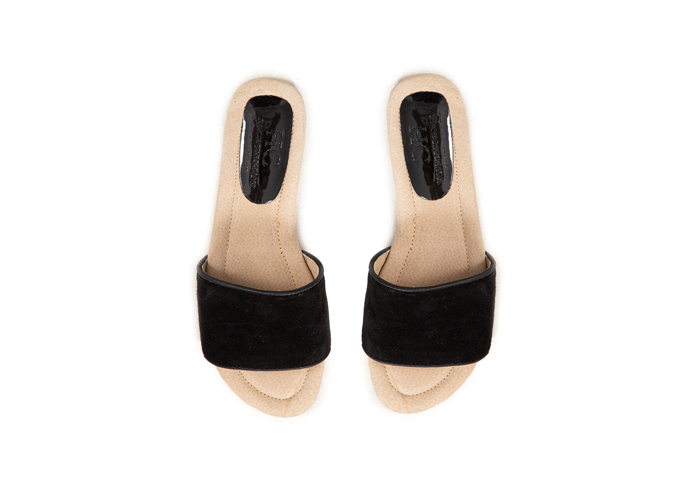 Black suede leather slides