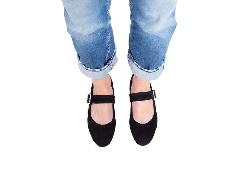 Mary Jane ballet flats - black suede leather
