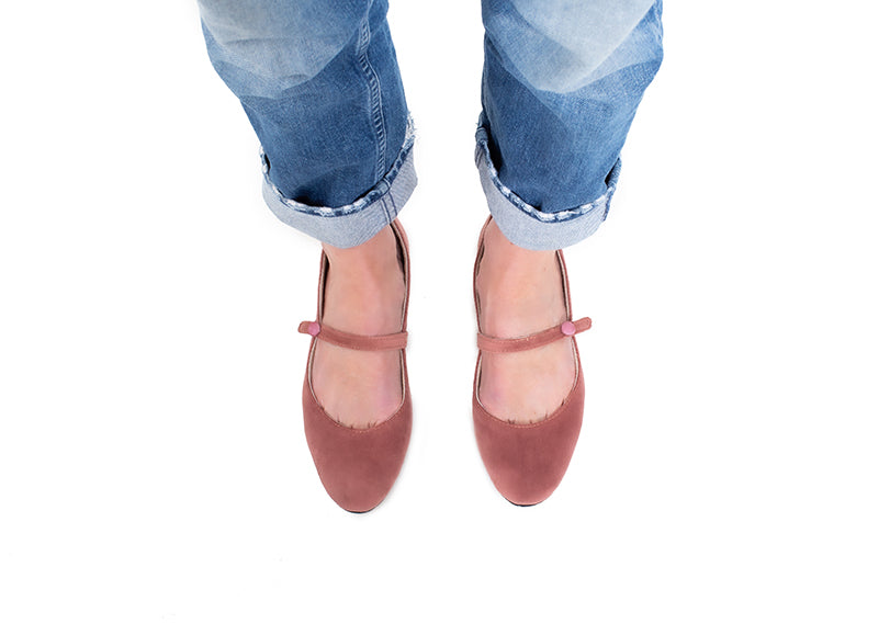 Mary Jane ballet flats - blush pink velvet