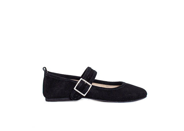 Mary Jane ballet flats - black suede leather
