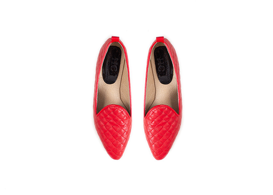 Pointed Loafer - red woven leather