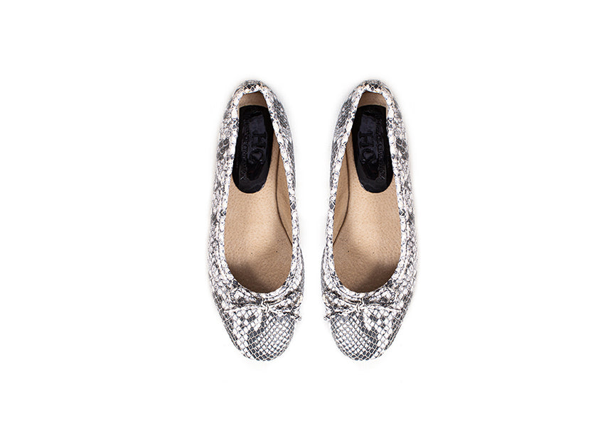 Ballet Flat - Cream and grey snakeprint