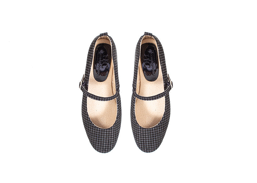 Mary Jane ballet flats - black leather with silver detail