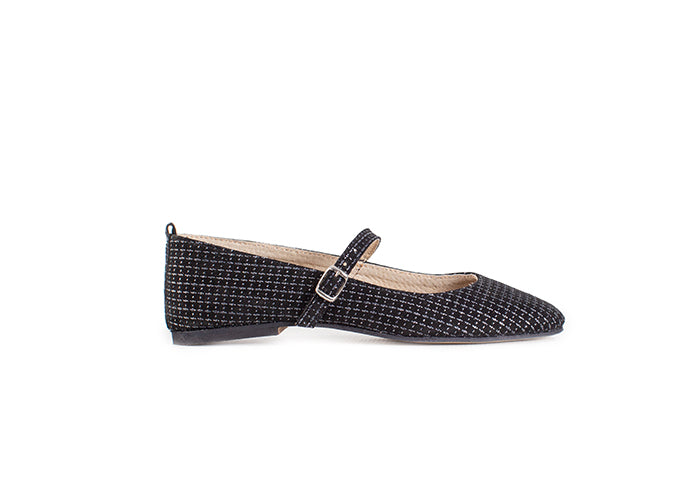 Mary Jane ballet flats - black leather with silver detail