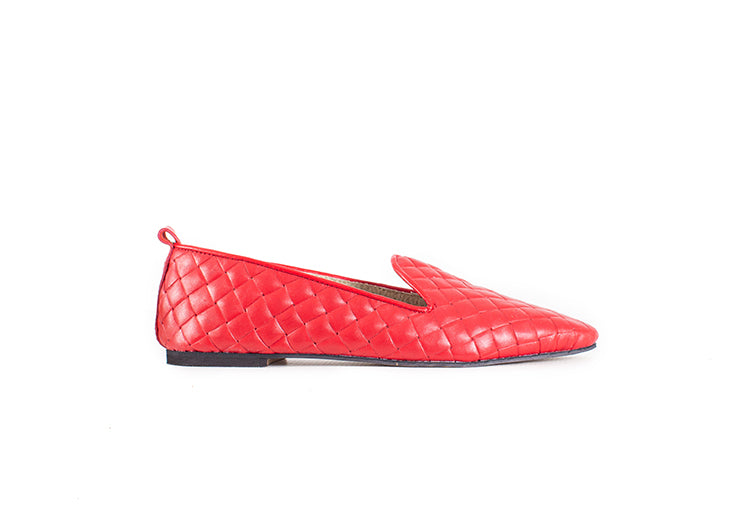 Pointed Loafer - red woven leather