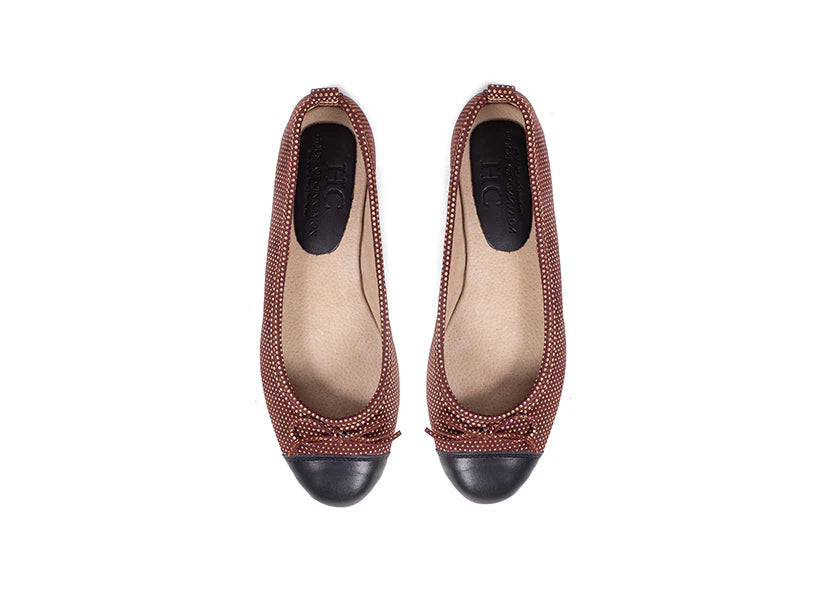 Ballet Flat - with toe cap (Mocha with silver detail)