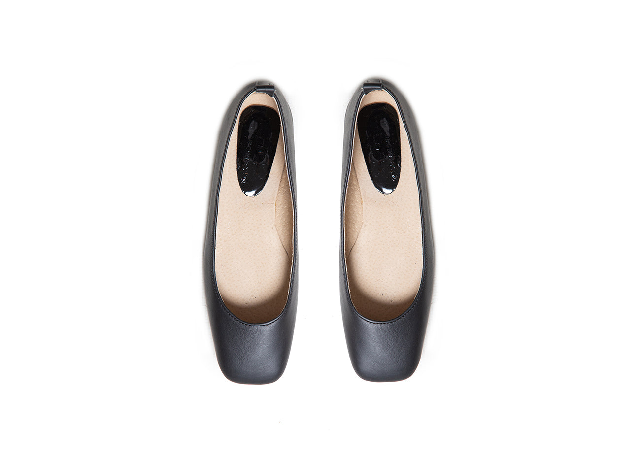 Ballet Flat - square toe, black leather