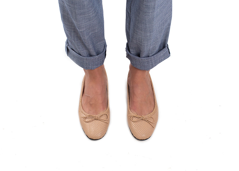 Ballet Flat - neutral snakeprint leather