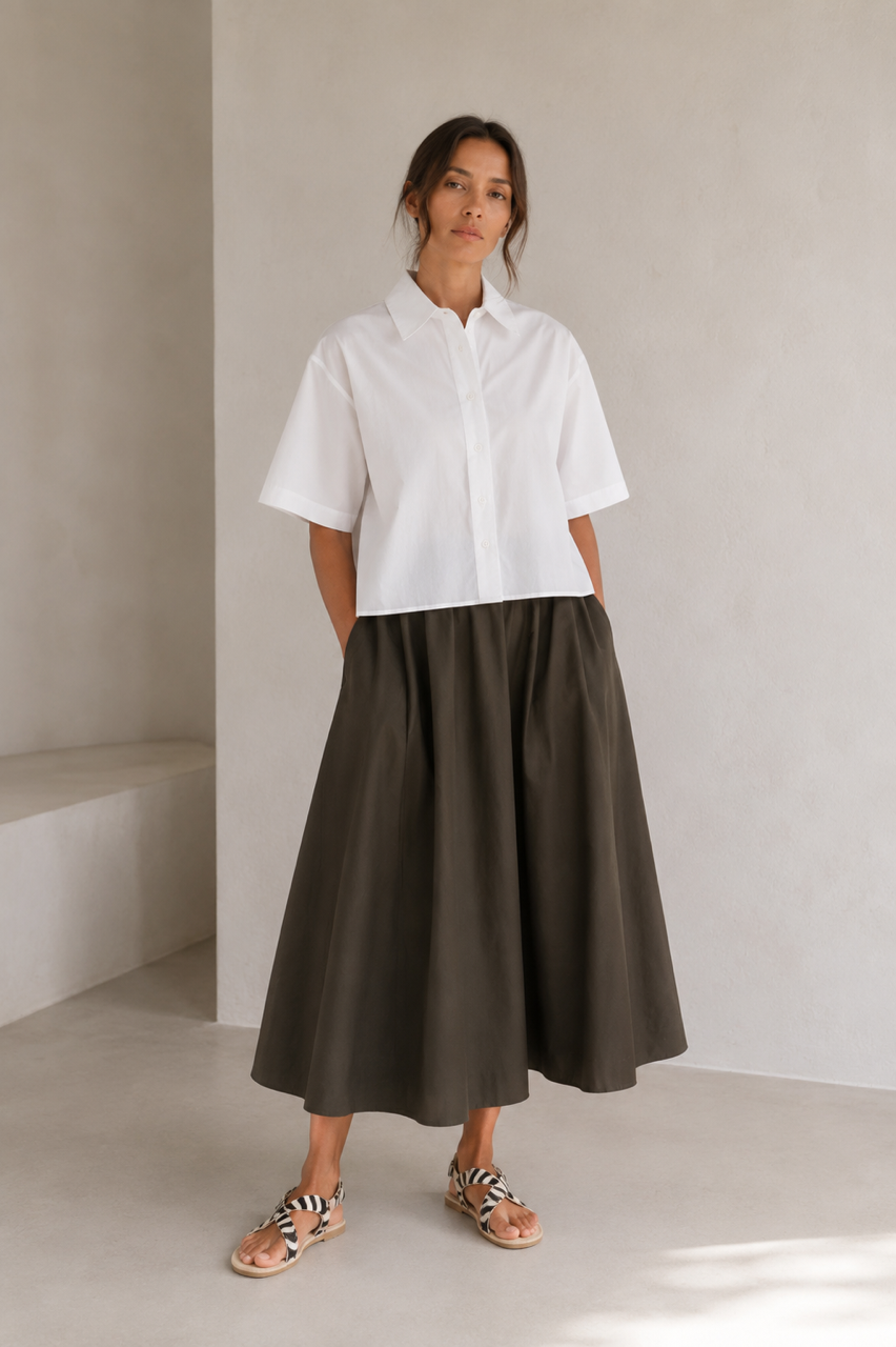 Full midi skirt - olive cotton
