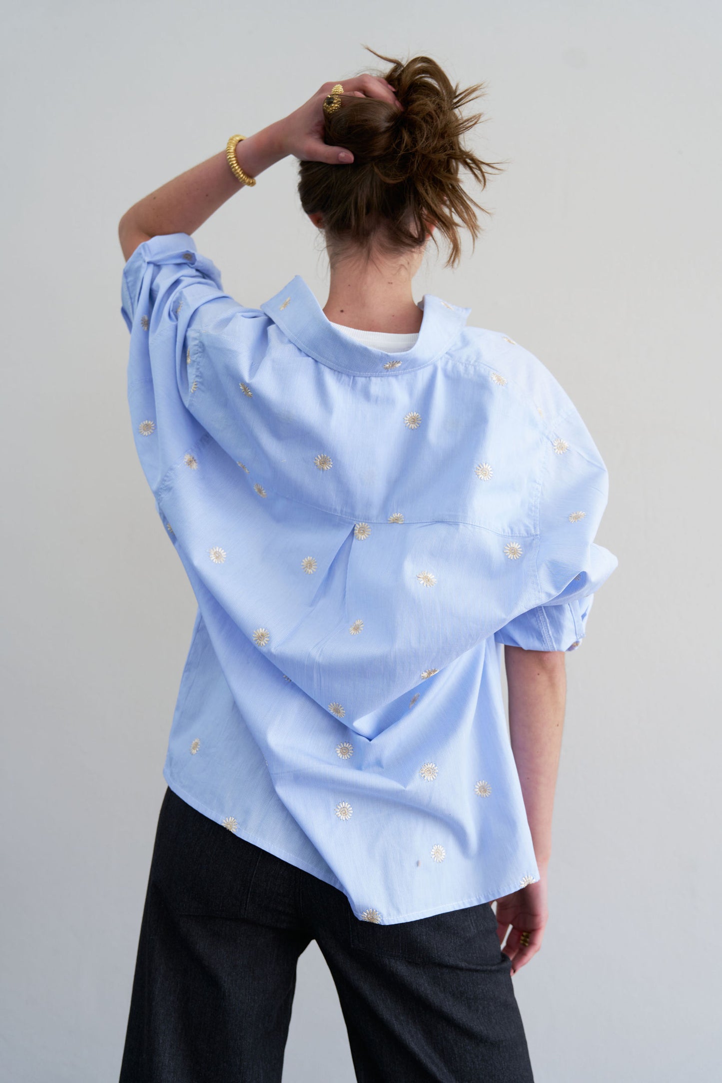 Blue and white striped cotton shirt