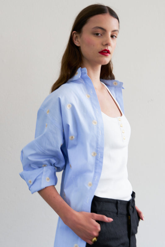 Blue and white striped cotton shirt
