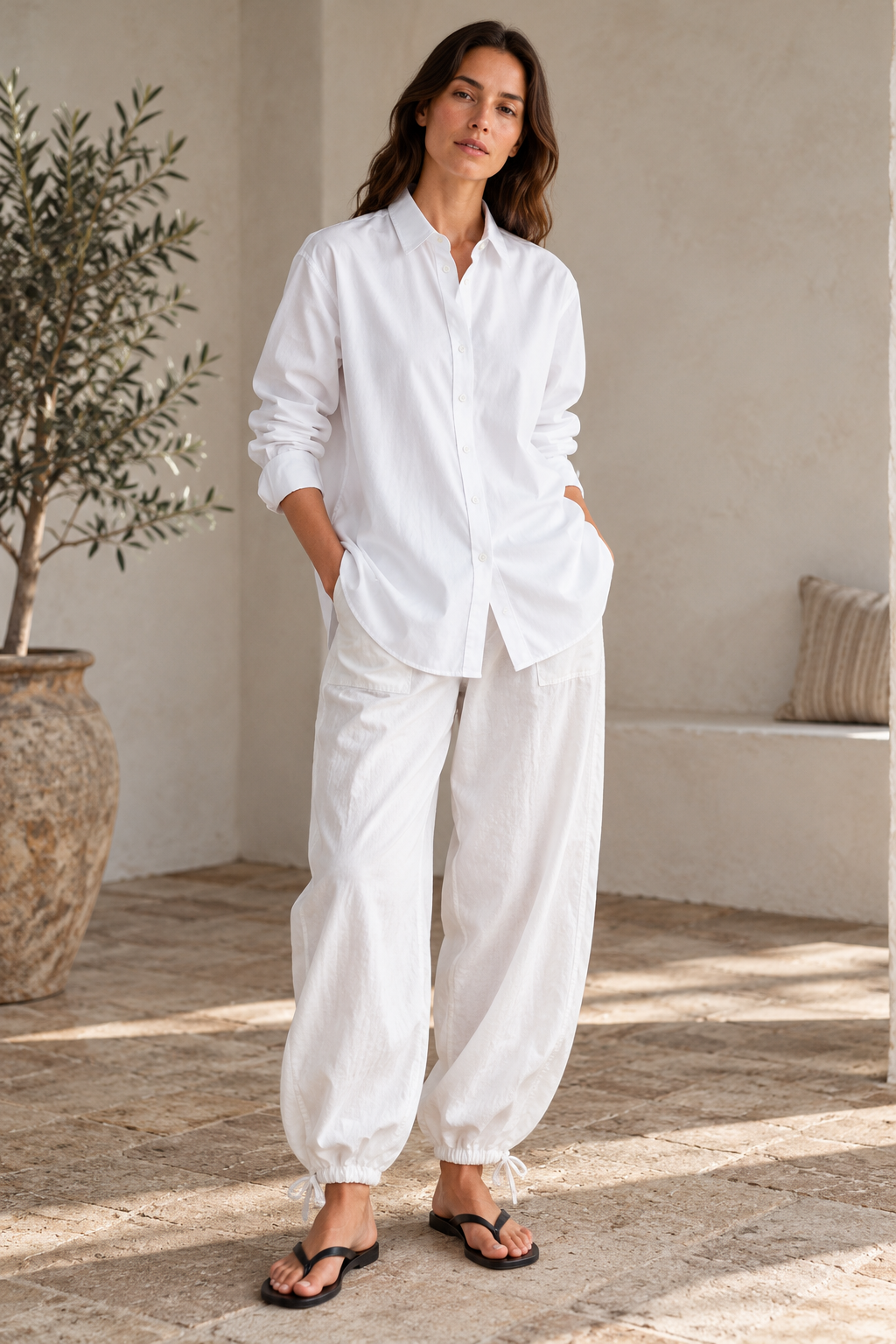 Cream linen jogger