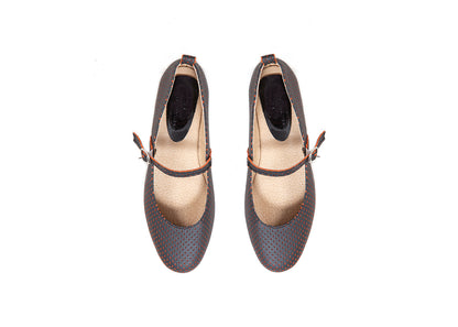 Mary Jane ballet flats - perforated black leather