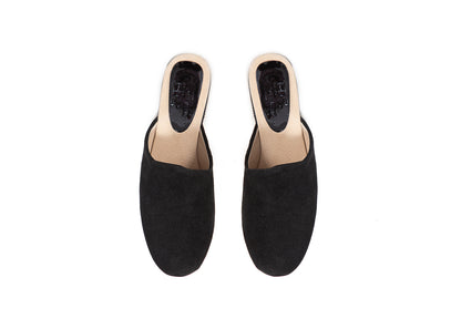 Round mule - black suede leather