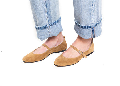 Mary Jane ballet flats - stone suede leather