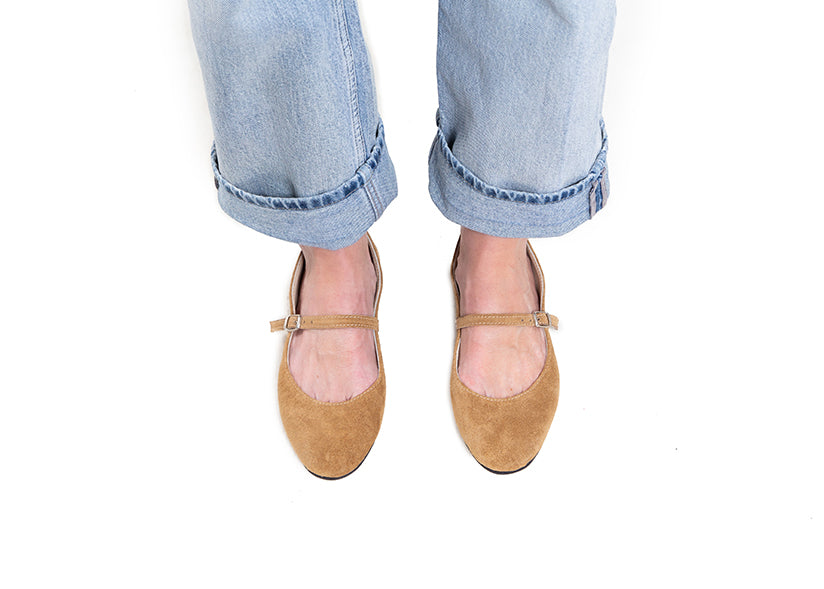 Mary Jane ballet flats - stone suede leather