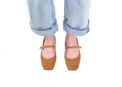 Mary Jane square toe - tan suede leather