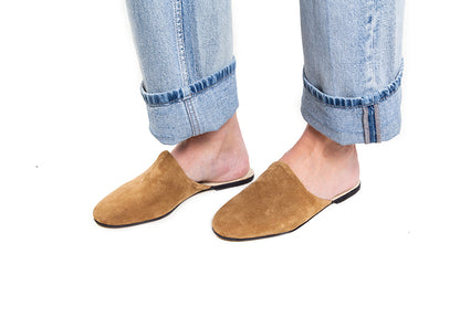 Round mule - stone suede leather