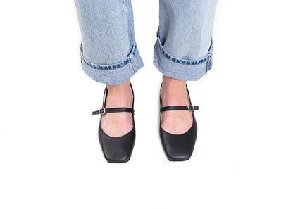 Mary Jane square toe - black leather