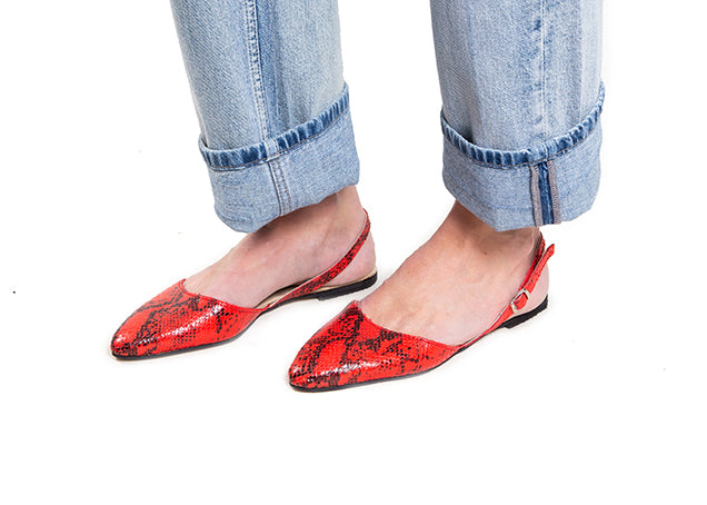 Slingback - red snake print leather