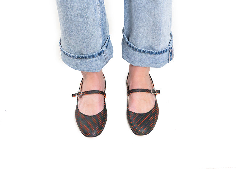 Mary Jane ballet flats - perforated black leather