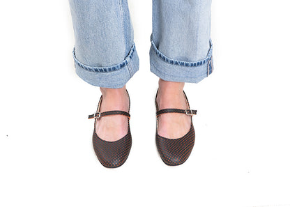 Mary Jane ballet flats - perforated black leather