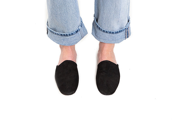 Round mule - black suede leather