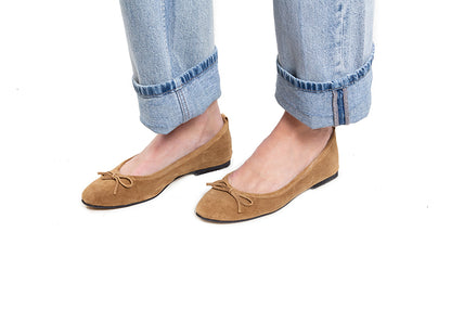 Ballet flat - tan suede leather