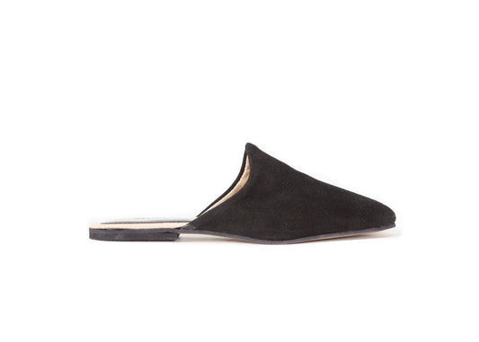 Round mule - black suede leather