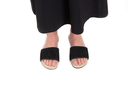 Black suede leather slides