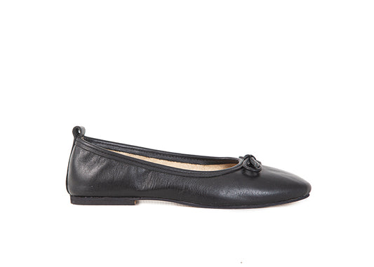 Ballet flat - high vamp, black leather