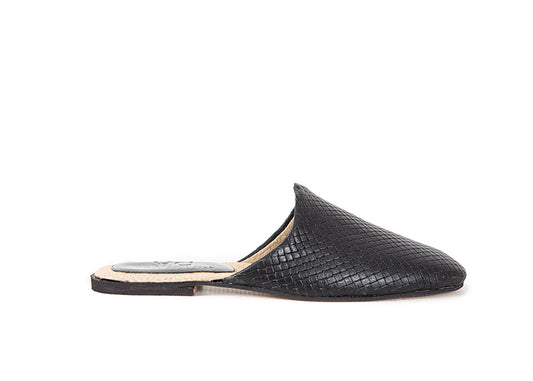 Round mule - black woven leather