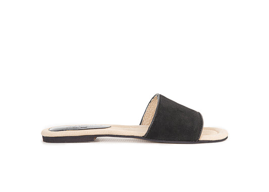 Black suede leather slides