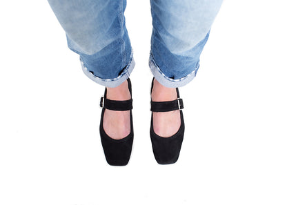 Mary Jane square toe - black suede leather