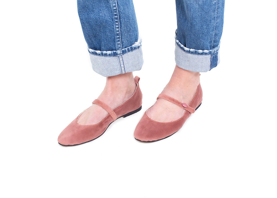 Mary Jane ballet flats - blush pink velvet