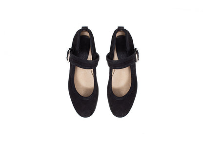 Mary Jane ballet flats - black suede leather