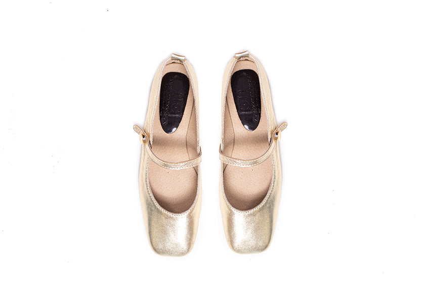 Mary Jane square toe - gold leather