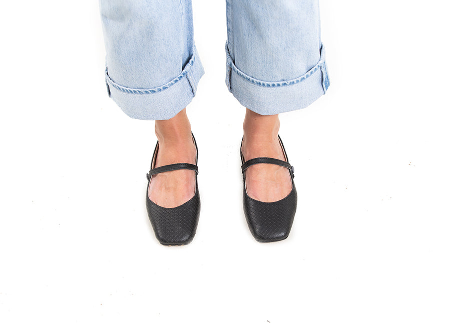 Mary Jane square toe - black woven leather – House of Cinnamon