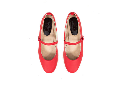 Mary Jane ballet flats - red leather with delicate strap