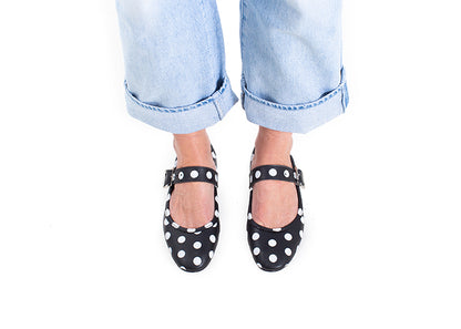 Mary Jane ballet flats - black polka dot leather