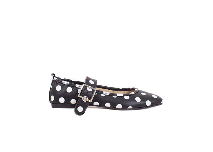 Mary Jane ballet flats - black polka dot leather