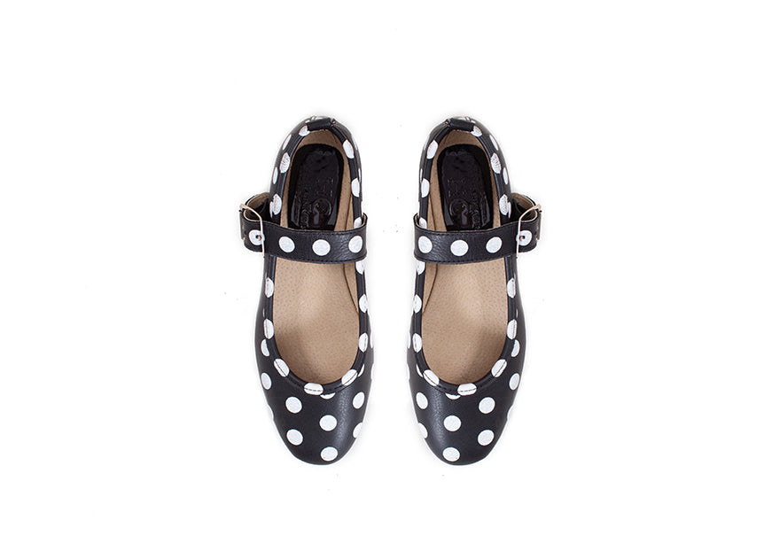 Mary Jane ballet flats - black polka dot leather