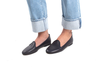 Round loafer - navy blue leather