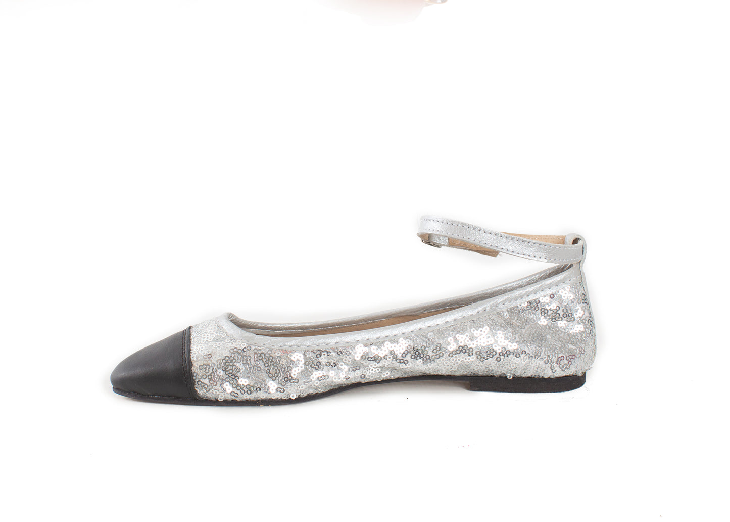 Pointed Flat - silver sequins with ankle strap