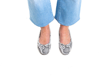 Ballet Flat - Cream and grey snakeprint