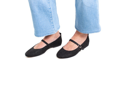 Mary Jane ballet flats - black leather with silver detail
